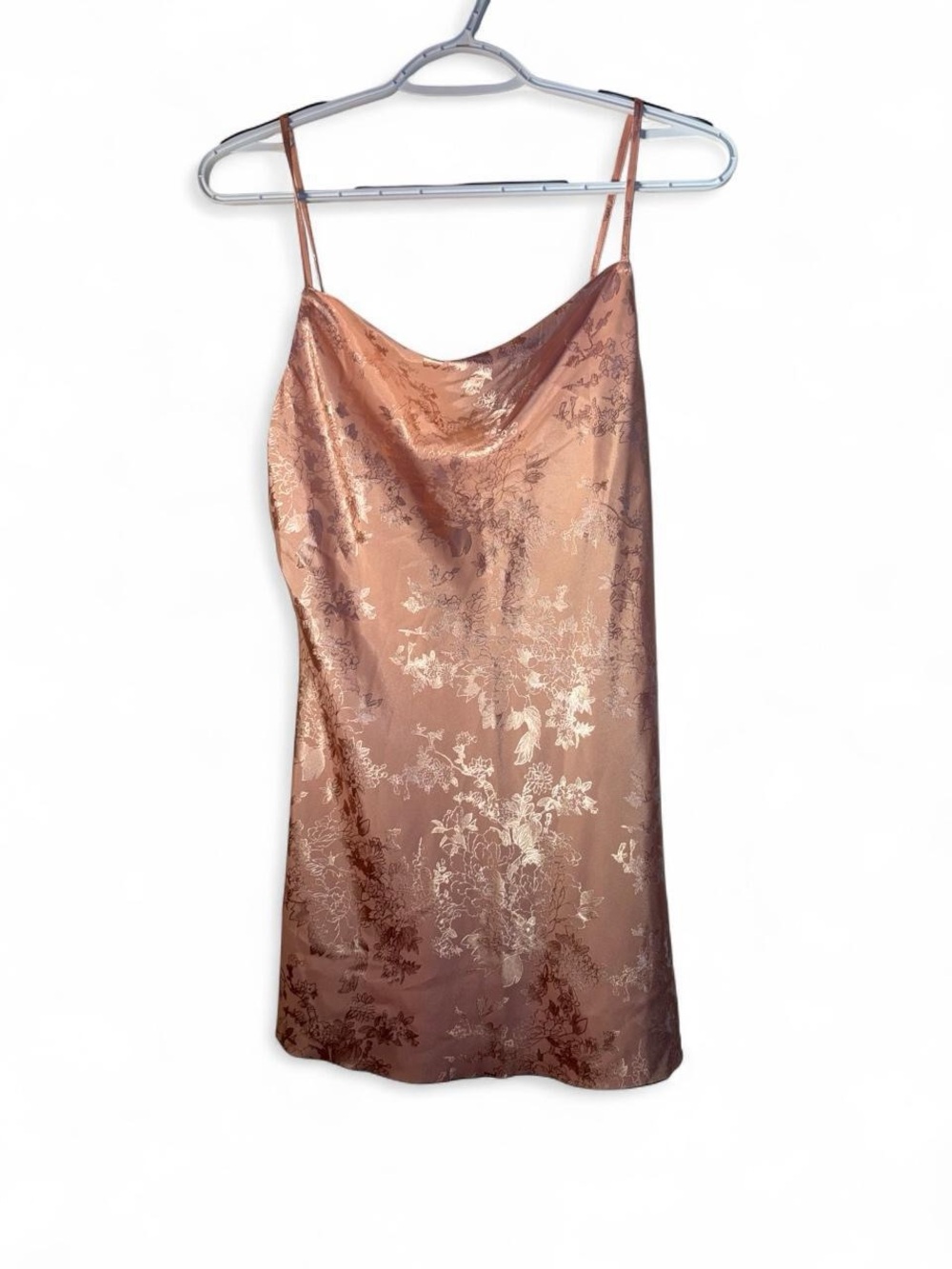 re:named Dolls Kill Rose Gold Floral Satin Slip Mini Dress